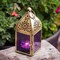 In the Breeze 9203 — Purple Mini Square Tealight Lantern — Moroccan-Style Boho Chic Tealight Glass and Metal Tabletop Lantern
